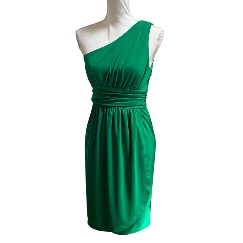 Susana Monaco Gabrielle One Shoulder Ruched Cocktail Dress Emerald Green Small
